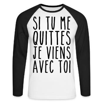 Je Viens Avec Toi - Humour Saint Valentin - T-shirt baseball manches longues Homme - blanc/noir - Devant - Nik (191cm)