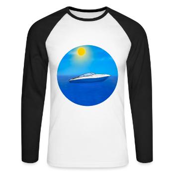 Motorboot im Meer - Unisex Baseballshirt langarm - Weiß/Schwarz - Vorne - Nik (191cm)