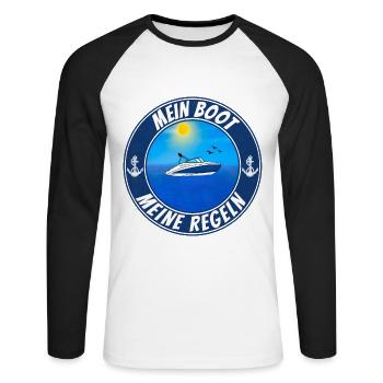 Mein Boot meine Regeln Motorboot Fahrer - Unisex Baseballshirt langarm - Weiß/Schwarz - Vorne - Nik (191cm)