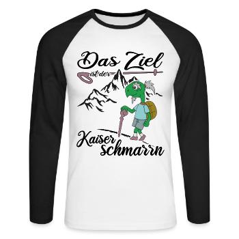 Bergwandern "Kaiserschmarrn" servus alpin Almhütte - Unisex Baseballshirt langarm - Weiß/Schwarz - Vorne - Nik (191cm)