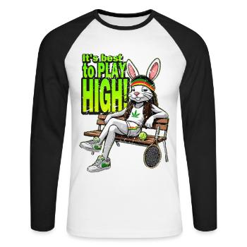 Tennis better play high over the net funny rabbit - Unisex Baseballshirt langarm - Weiß/Schwarz - Vorne - Nik (191cm)
