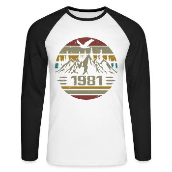 Jahrgang 1981 Original Retro 1981 Geburtstagsgeschenk - Unisex Baseballshirt langarm - Weiß/Schwarz - Vorne - Nik (191cm)