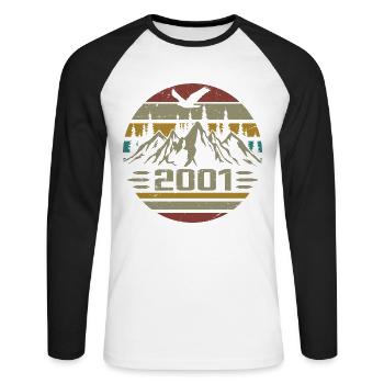 Geboren im Jahr 2001 Original Retro 2001 Geburtstagsgeschenk - Unisex Baseballshirt langarm - Weiß/Schwarz - Vorne - Nik (191cm)