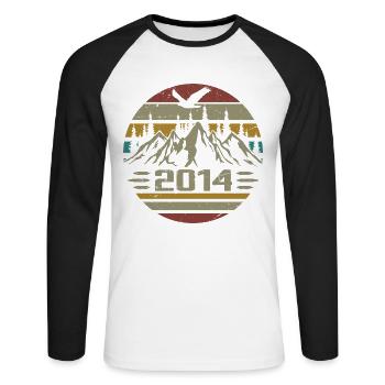 Geboren im Jahr 2014 Original Retro 2014 Geburtstagsgeschenk - Unisex Baseballshirt langarm - Weiß/Schwarz - Vorne - Nik (191cm)