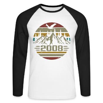 Geboren im Jahr 2008 Original Retro 2008 Geburtstagsgeschenk - Unisex Baseballshirt langarm - Weiß/Schwarz - Vorne - Nik (191cm)