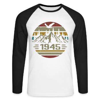 Geboren 1945 Original Retro 1945 Geburtstagsgeschenk - Unisex Baseballshirt langarm - Weiß/Schwarz - Vorne - Nik (191cm)