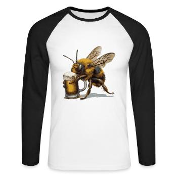 Bee Beer Funny - Unisex Long Sleeve Baseball T-Shirt - white/black - Front - Nik (191cm)
