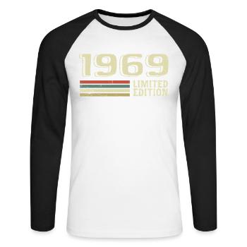 Nées en 1969 anniversaire 1969 Vintage 1969 - T-shirt baseball manches longues Homme - blanc/noir - Devant - Nik (191cm)