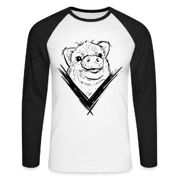 Pig V Design Animal Rights pig - Unisex Long Sleeve Baseball T-Shirt - white/black - Front - Nik (191cm)