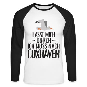 Lasst mich durch ich muss nach Cuxhaven Möwe - Unisex Baseballshirt langarm - Weiß/Schwarz - Vorne - Nik (191cm)