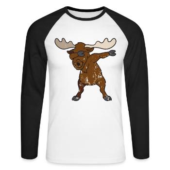Rétro Vintage Grunge Dabbing Dab Elk - T-shirt baseball manches longues Homme - blanc/noir - Devant - Nik (191cm)