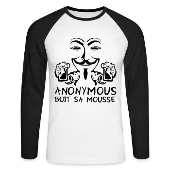 anonymous boit mousse biere alcool humou - T-shirt baseball manches longues Homme - blanc/noir - Devant - Nik (191cm)