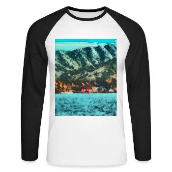 Red Gate of Peace, Ashinoko Lake, Japan - Unisex Long Sleeve Baseball T-Shirt - white/black - Front - Nik (191cm)
