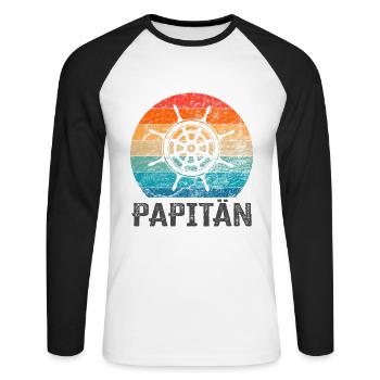 Papitän und Ruder - für den besten Papa der Welt - Unisex Baseballshirt langarm - Weiß/Schwarz - Vorne - Nik (191cm)