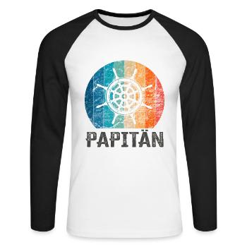 Papitän und Ruder - für den besten Papa der Welt - Unisex Baseballshirt langarm - Weiß/Schwarz - Vorne - Nik (191cm)