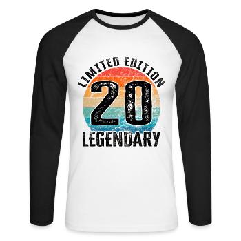 Happy Birthday - 20. Geburtstag - Unisex Baseballshirt langarm - Weiß/Schwarz - Vorne - Nik (191cm)