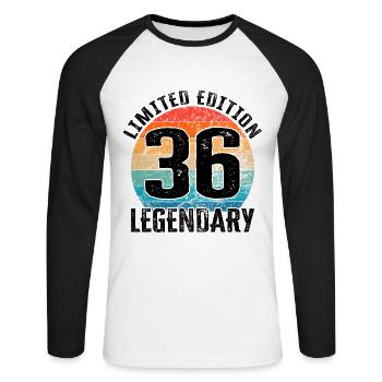 Joyeux anniversaire - 36e anniversaire - T-shirt baseball manches longues Homme - blanc/noir - Devant - Nik (191cm)