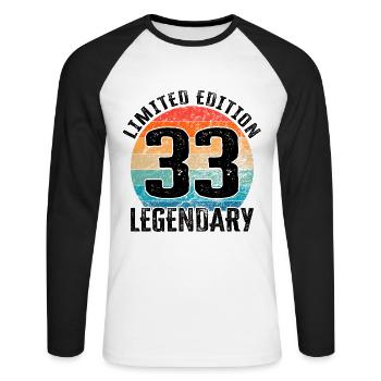 Joyeux anniversaire - 33e anniversaire - T-shirt baseball manches longues Homme - blanc/noir - Devant - Nik (191cm)