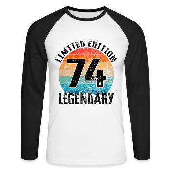 Happy Birthday - 74. Geburtstag - Unisex Baseballshirt langarm - Weiß/Schwarz - Vorne - Nik (191cm)