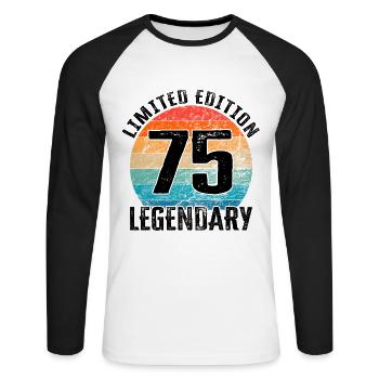 Joyeux anniversaire - 75e anniversaire - T-shirt baseball manches longues Homme - blanc/noir - Devant - Nik (191cm)