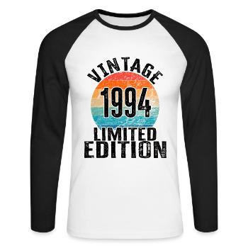 Year of birth 1994 Vintage Limited Edition Retro - Unisex Long Sleeve Baseball T-Shirt - white/black - Front - Nik (191cm)