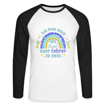 Enseignant - T-shirt baseball manches longues Homme - blanc/noir - Devant - Nik (191cm)