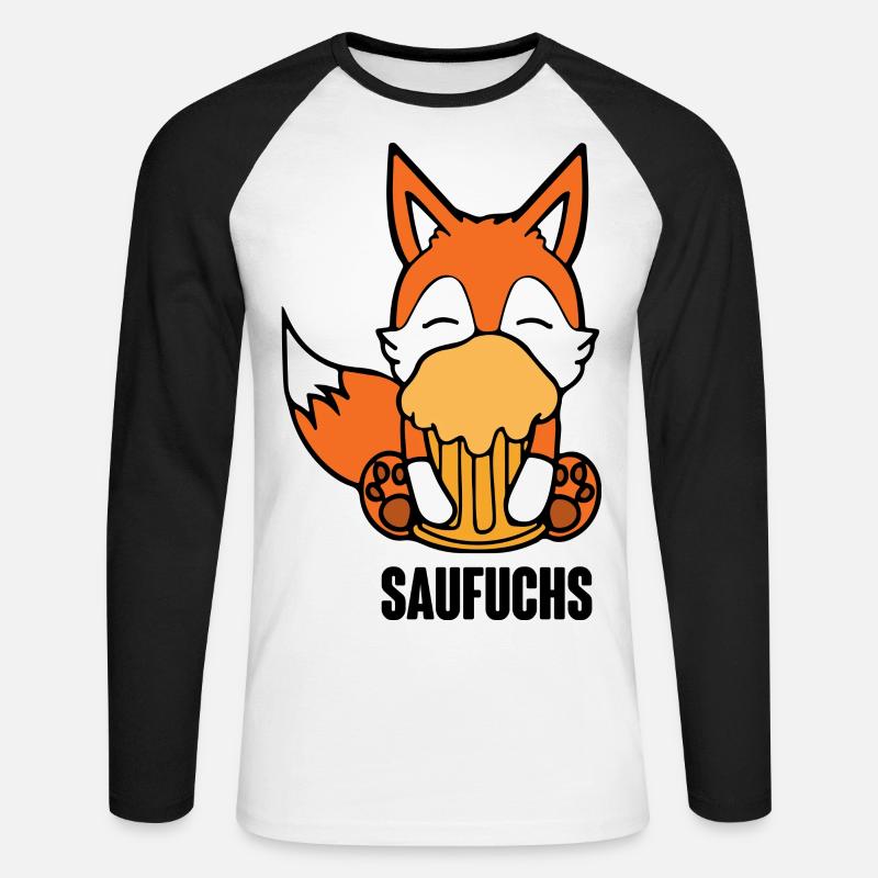 Fuchs Saufuchs Biertrinker Saufen Bier - Unisex Baseballshirt langarm - Weiß/Schwarz