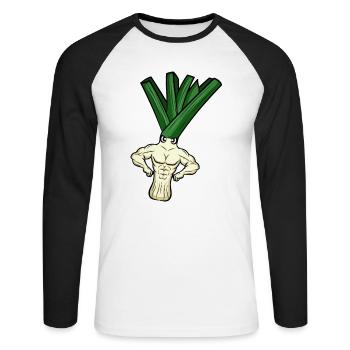 Bodybuilding Weightlifter Leek - Unisex Long Sleeve Baseball T-Shirt - white/black - Front - Nik (191cm)