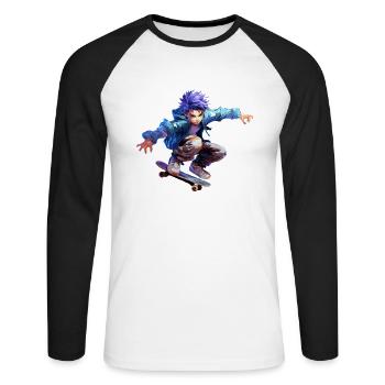 Anime Skater - T-shirt baseball manches longues Homme - blanc/noir - Devant - Nik (191cm)