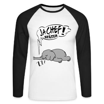 Ja Chef später Elefant Ingnorant Nein Nö Chef - Unisex Baseballshirt langarm - Weiß/Schwarz - Vorne - Nik (191cm)