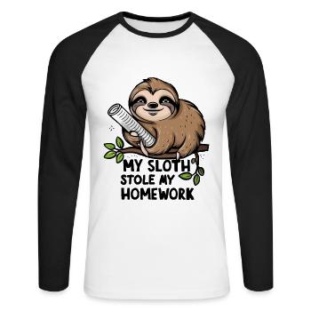 My sloth stole my homework - Unisex Long Sleeve Baseball T-Shirt - white/black - Front - Nik (191cm)