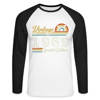 56 Year Anniversary | Vintage 1969 Gift 1969 - Unisex Long Sleeve Baseball T-Shirt - white/black - Front - Nik (191cm)