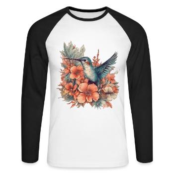 Colibri aux fleurs tropicales - T-shirt baseball manches longues Homme - blanc/noir - Devant - Nik (191cm)