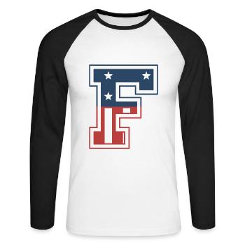 Letter F USA - Unisex Long Sleeve Baseball T-Shirt - white/black - Front - Nik (191cm)