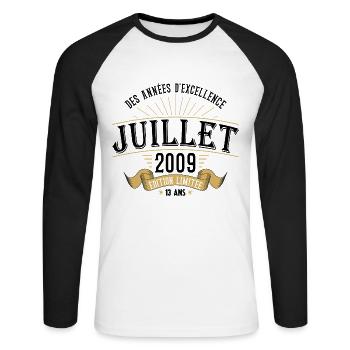 13 Ans Anniversaire Vintage Né(e) en Juillet 2009 - T-shirt baseball manches longues Homme - blanc/noir - Devant - Nik (191cm)