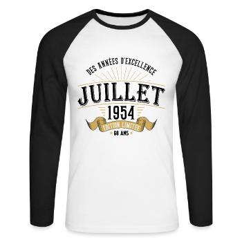 68 Ans Anniversaire Vintage Né(e) en Juillet 1954 - T-shirt baseball manches longues Homme - blanc/noir - Devant - Nik (191cm)