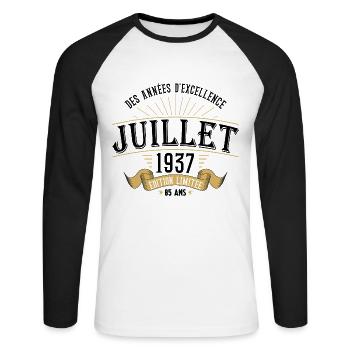 85 Ans Anniversaire Vintage Né(e) en Juillet 1937 - T-shirt baseball manches longues Homme - blanc/noir - Devant - Nik (191cm)
