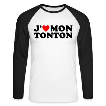 J' aime mon tonton cadeau oncle coeur rouge - T-shirt baseball manches longues Homme - blanc/noir - Devant - Nik (191cm)