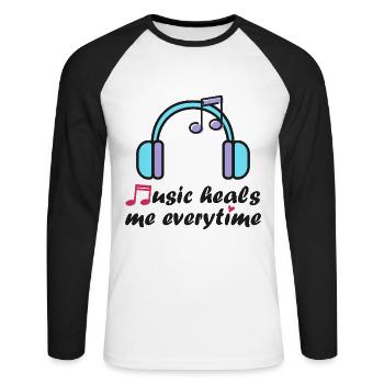 La musique me guérit à chaque fois - T-shirt baseball manches longues Homme - blanc/noir - Devant - Nik (191cm)