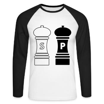 Kochen Geschenkidee Salz und Pfeffer Streuer - Unisex Baseballshirt langarm - Weiß/Schwarz - Vorne - Nik (191cm)