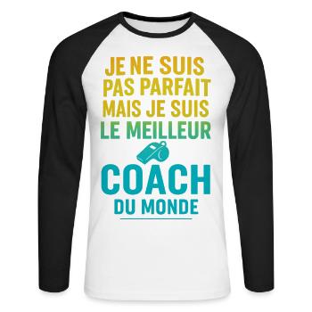 Meilleur coach du monde idée cadeau - T-shirt baseball manches longues Homme - blanc/noir - Devant - Nik (191cm)