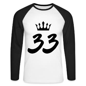 33 Couronne numérique - T-shirt baseball manches longues Homme - blanc/noir - Devant - Nik (191cm)