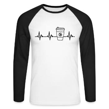 Kaffee Herzschlag - Unisex Baseballshirt langarm - Weiß/Schwarz - Vorne - Nik (191cm)