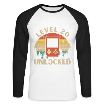 Level 20 Unlocked - T-shirt baseball manches longues Homme - blanc/noir - Devant - Nik (191cm)