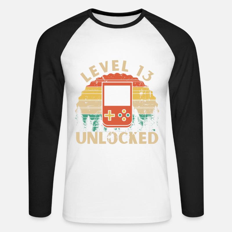 Level 13 freigeschaltet - Unisex Baseballshirt langarm - Weiß/Schwarz
