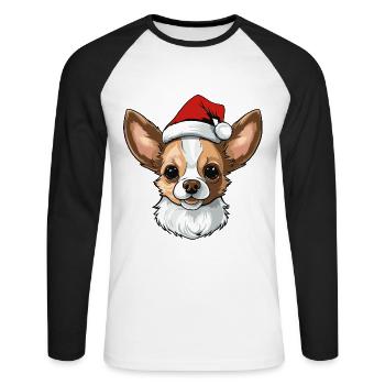 Chihuahua Dog Head Christmas Portrait - Unisex Long Sleeve Baseball T-Shirt - white/black - Front - Nik (191cm)