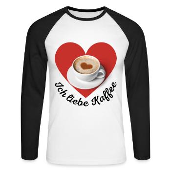 Ich liebe Kaffee T-Shirt - Unisex Baseballshirt langarm - Weiß/Schwarz - Vorne - Nik (191cm)