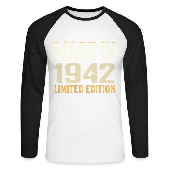 Awesome 1942 Anniversary Gift From 1942 Retro - Unisex Long Sleeve Baseball T-Shirt - white/black - Front - Nik (191cm)