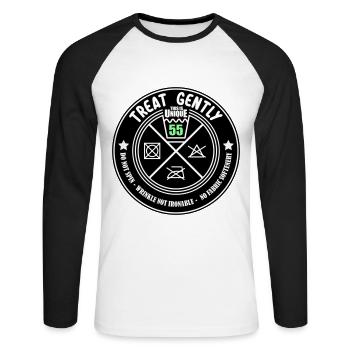 Traitement doux La pièce unique est de 55 | Les couleurs peuvent être changées - T-shirt baseball manches longues Homme - blanc/noir - Devant - Nik (191cm)
