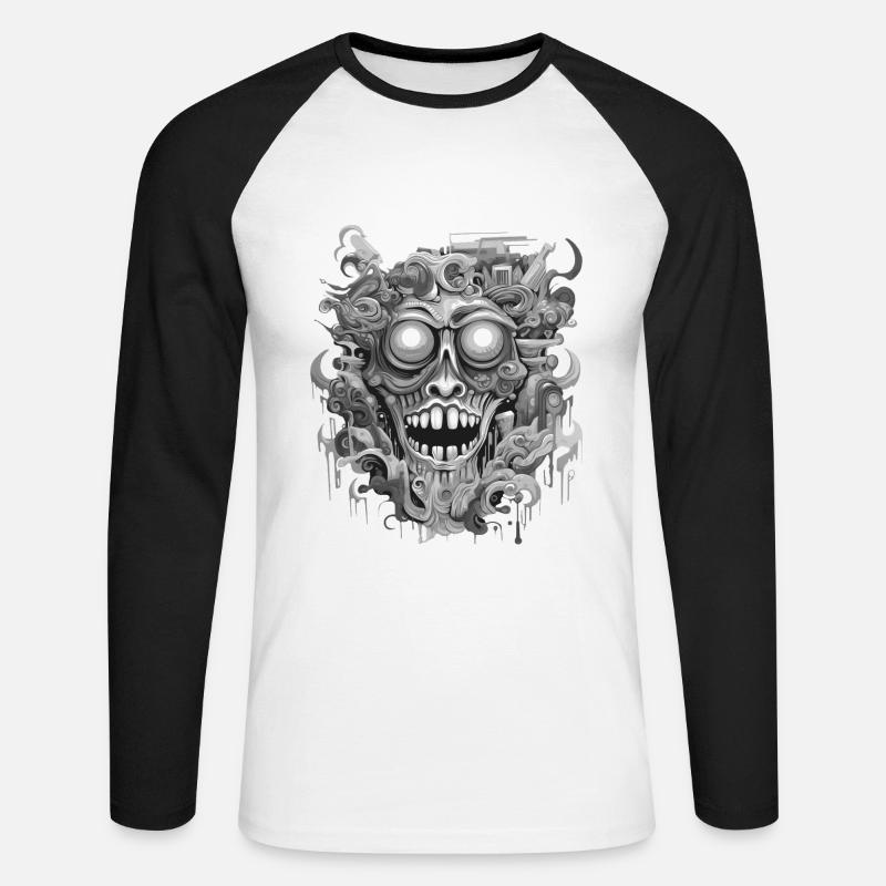gothisch ästhetischer psychedelischer Albtraumkopf - Unisex Baseballshirt langarm - Weiß/Schwarz